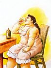 Fernando Botero Famous Paintings - Mujer bebiendo